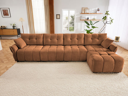 Sofa Set With Ottoman And Pillows, Textured, High Resilience Cushions