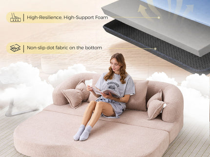 Foldable Sofa Bed, Boneless Couch Convertible Sleeper With 4 Pillows