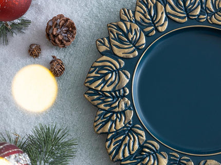 Plastic Charger Plate (Set of 8) - Blue / Gold