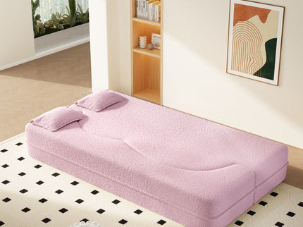 Modern Floor Sleeper Sofa Bed With 2 Pillows, Convertible Twin Size Folding Mattress For Living Room