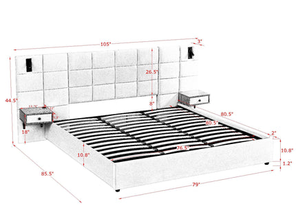Upholstered Hydraulic Platform Bed With Storage Shelves, Reading Lamps, USB Port
