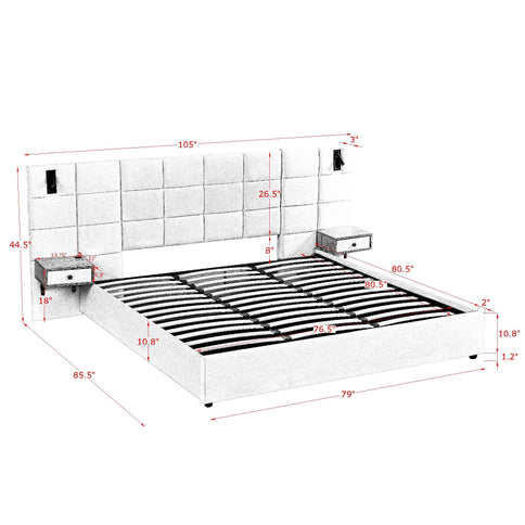 Upholstered Hydraulic Platform Bed With Storage Shelves, Reading Lamps, USB Port