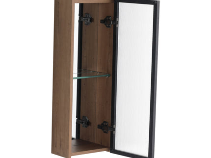 10" Bathroom Wall Mirror Cabinet With Door, Adjustable Shelf - Imitative Oak