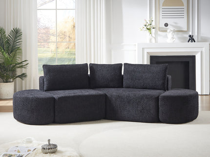 V - Shaped Modular Sofa Set & 3 Pillows And 2 Curved Ottomans For Living Rooms - Black
