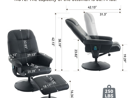360° Swivel Reclining Chair With Wrapped Base, 5 Point Vibration Massage