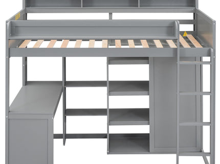 Loft Bed With Built In Desk, Storage Shelves, And Wardrobe