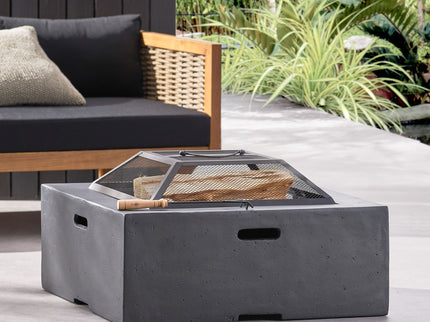 Outdoor Square Mgo Wood Burning Fire Pit - Dark Gray