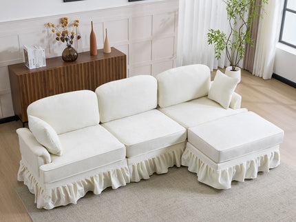 Cloud Sofa With Removable Ruffled Skirt With Ottoman And Flared Arms