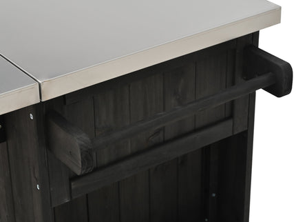 Outdoor Kitchen Island With Stainless Steel Top, Ample Storage Space, Towel And Spice Racks And A Bottle Opener