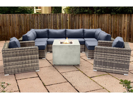 Premium 6 Person Wicker Patio Seating Group With Deep Cushions And Concrete Fire Pit - Gray Mix