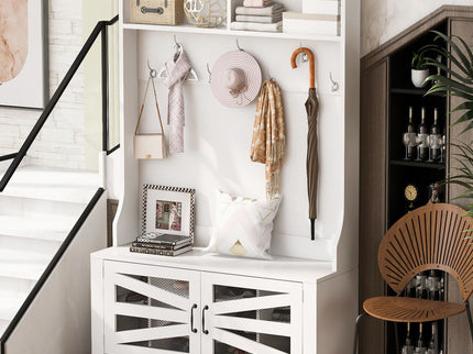 Entryway Bench With Coat Rack, 3 In 1 Design And Adjustable Shelves