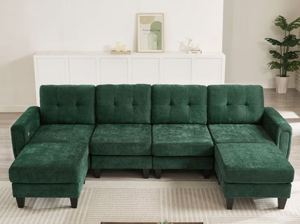 Modular Sectional Sofa With Movable Ottomans, USB Ports & Side Tables