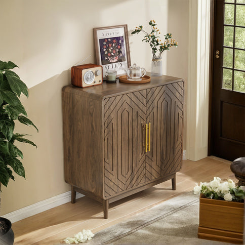 Sideboard Buffet Cabinet With Carved Doors And Adjustable Layer Board