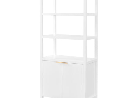 Modern Tall Storage Bookcase Cabinet With 2 Open Shelves & Double Doors