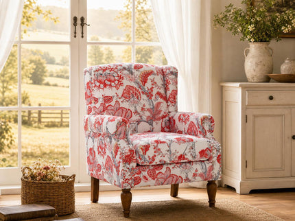 Accent Chair With Floral Upholstery And Nailhead Trim