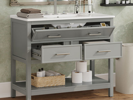 Bathroom Vanity With Ceramic Sink, Tip Out Tray & 2 Full Extension Drawers