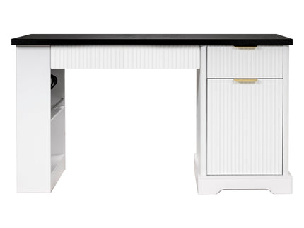Modern Fluted Office Desk With Storage Cabinet