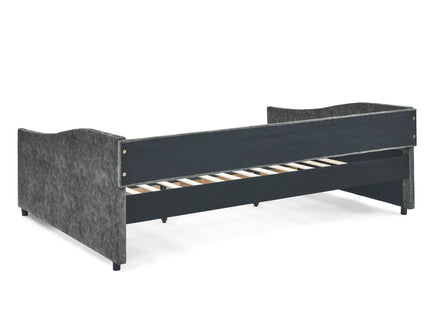 Upholstered Tufted Daybed With 2 Drawers, Waved Arms