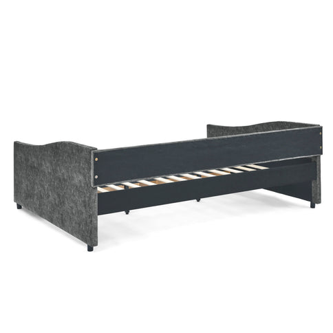 Upholstered Tufted Daybed With 2 Drawers, Waved Arms