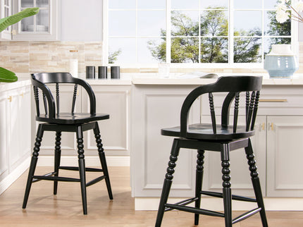 Breda - Turned Bubble Spindle Low Back Counter Stool - Black