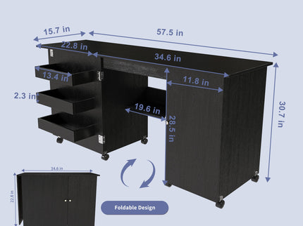 Foldable Sewing Table With Locking Casters