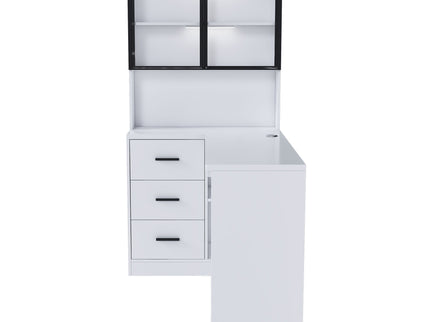 L-Shaped Computer Desk With Glass Cabinets, Built In LED Lights, USB Charging Ports