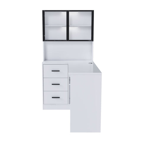 L-Shaped Computer Desk With Glass Cabinets, Built In LED Lights, USB Charging Ports