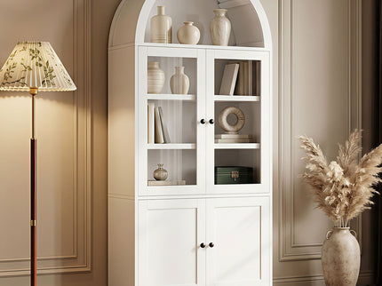 Tall Arched Top Storage Cabinet With 5 Tier Shelves, Soft Close Hinges