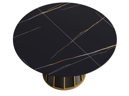 Modern Artificial Stone Round Metal Iron Base Dining Table, Can Accommodate 6 People (Not Including Chairs.) - Black