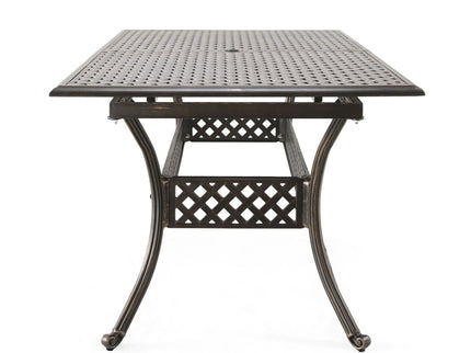 Outdoor Expandable Dining Table With Umbrella Holder, Lattice Pattern And Curved Legs - Black
