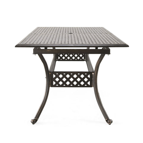 Outdoor Expandable Dining Table With Umbrella Holder, Lattice Pattern And Curved Legs - Black