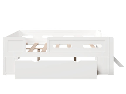 Platform Bed With Guardrail And Drawer