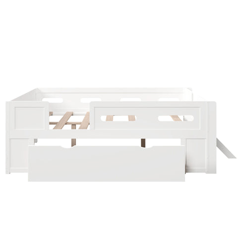 Platform Bed With Guardrail And Drawer
