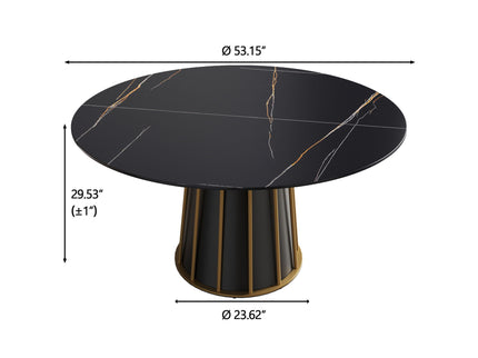 Modern Artificial Stone Round Metal Iron Base Dining Table, Can Accommodate 6 People (Not Including Chairs.) - Black