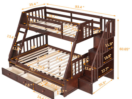 Bunk Bed With Drawers, Ladder And Storage Staircase