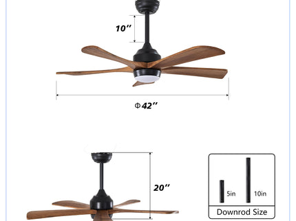 5 Blades Ceiling Fan With Lights Remote Control - Matte Black