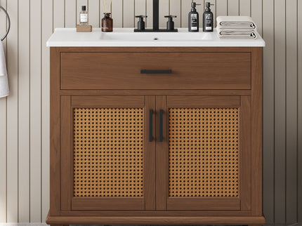 Bathroom Vanity With Ceramic Sink, Modern Free Standing Cabinet With Soft Close Drawers