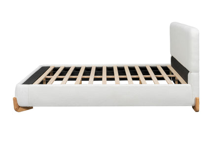 Queen Size Upholstered Bed With Slat Support - White