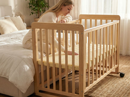 Portable Bedside Bassinet With 3 Heights, Mini Crib For Newborns - Natural Wood