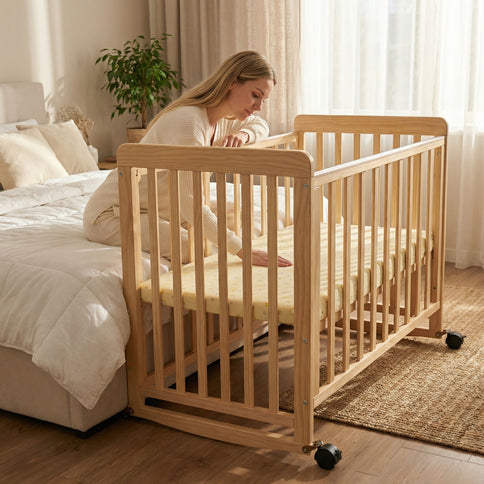Portable Bedside Bassinet With 3 Heights, Mini Crib For Newborns - Natural Wood