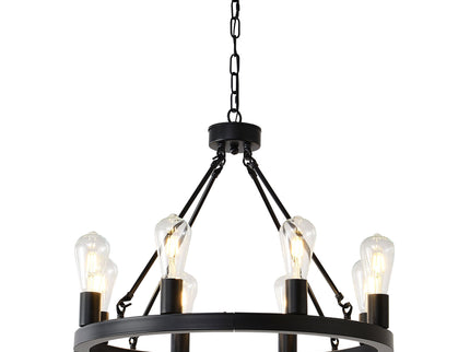 6 Light (No Bulbs) Wagon Wheel Chandelier Farmhouse Modern Small Round Chandelier For Living Room Kitchen Island Foyer Hallway Entryway Bedroom Dining Room Light Fixture Ceiling Hanging - Matte Black