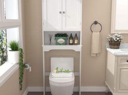 Over The Toilet Storage Cabinet, Bathroom Space Saver With Adjustable Shelf - White