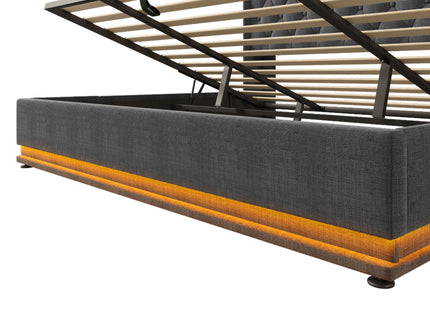 Upholstered Bed, 360 Surround LED Function, Remote Control, Hydraulic Storage Bed With USB, Type-C Charging (Without Mattress)
