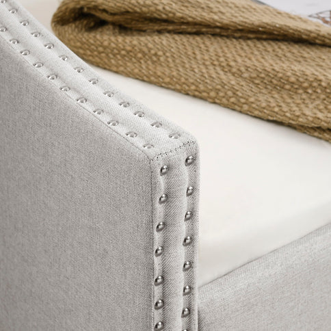 Upholstered Tufted Daybed With Drawers, Waved Arms