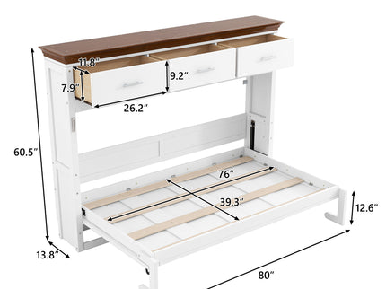 Twin Size Murphy Bed With 3 Drawers - White
