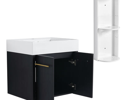 Modern Wall Mounted Bathroom Vanity With Resin Sink And Storage Rack