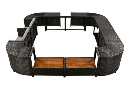 Spa Surround Spa Frame Quadrilateral Outdoor Rattan Sectional Sofa Set With Mini Sofa, Wooden Seats And Storage Spaces