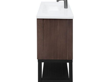 Modern Freestanding Bathroom Vanity With Ceramic Sink, Hot And Cold Faucet, Storage Cabinet & Open Shelf
