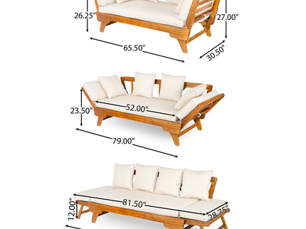 Outdoor Patio Daybed Sofa, 3 Seat Sofa With Foldable Arm 4 Back Pillows