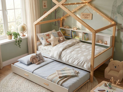 House Bed With Bookshelf Storage